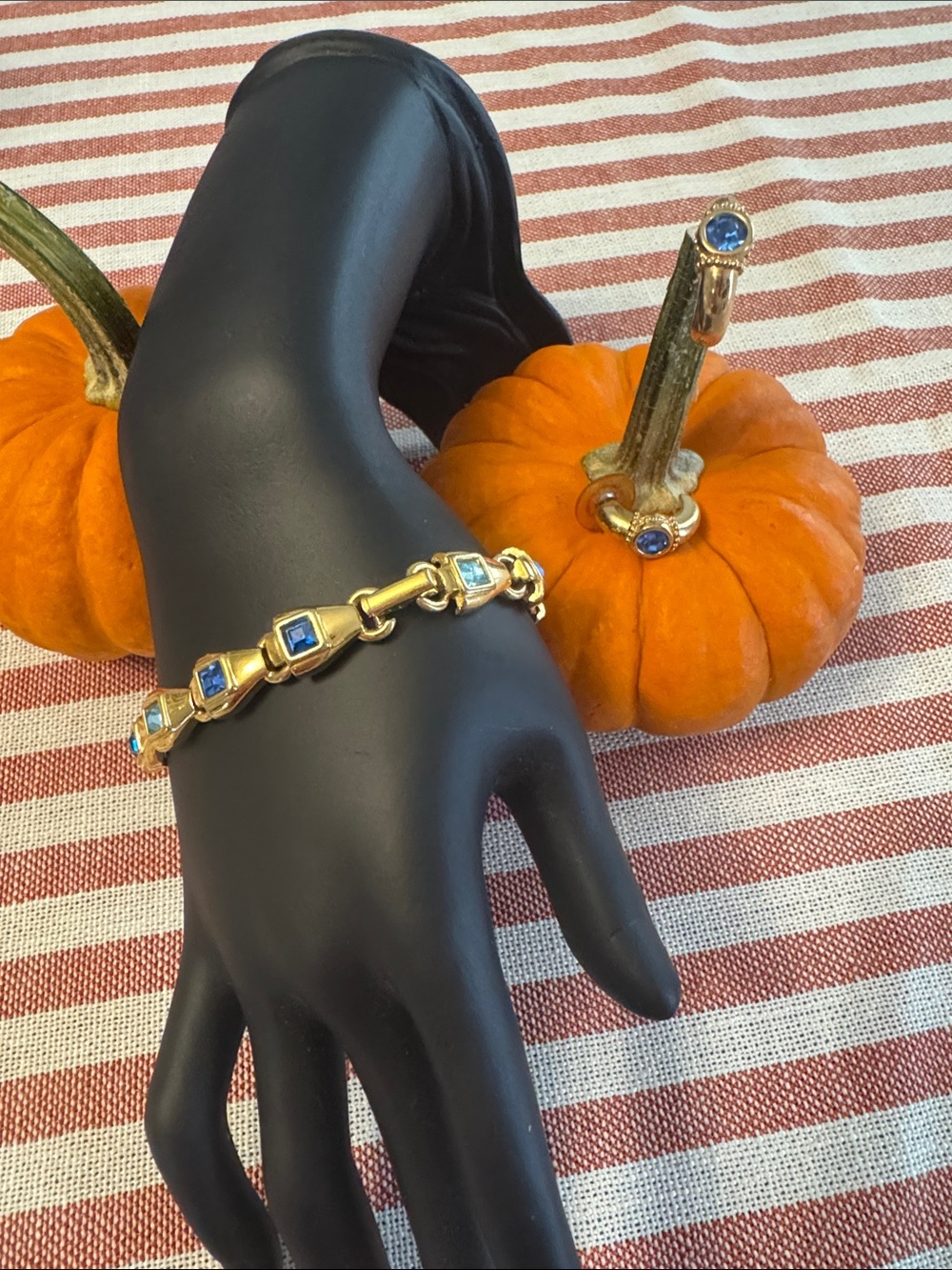 Vintage Swarovski Bracelet and earring set with Bright Blue Square Crystals